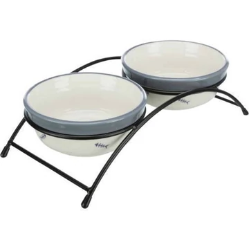 Trixie Bowl Set - kerámia tál (piros,mintás) fém állványban macskák részére (2x0,3l /Ø12cm)