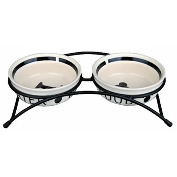 Trixie Bowl Set, ceramic/metal - tálkészlet (kerámia, mintás) kutyák és macskák részére (2x0,25l/Ø13cm/27x7x14cm)