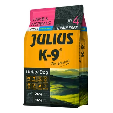 JULIUS K-9 UD4 Adult Utility Dog Hypoallergenic LambHerbals (báránygyógynövény) - Gabonamentes száraztáp, felnőtt kutyák részére 3kg