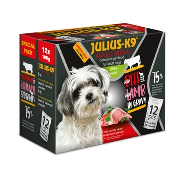 JULIUS-K9 Adult Menu Beef  Lamb (marha,bárány) - Nedves eledel válogatás kutyák részére (12x100g)