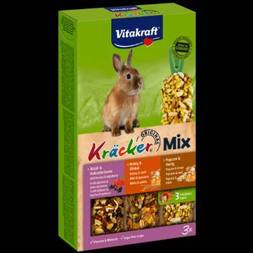 Vitakraft Kracker tRIPLA Rúd (erdei gyümölcs, méz, popcorn) – kiegészítő eleség nyulak részére (168g)