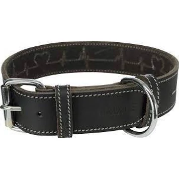 Trixie Greased Leather Collar - bőr nyakörv (fekete,szívritmus mintával) kutyák részére (L-XL) 55-65cm/40mm