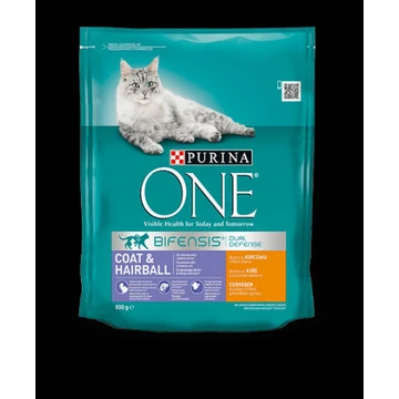 Purina ONE CoatHairball Bifensis (csirke,gabona) száraztáp lakásban tartott macskák részére (800g)