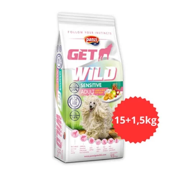 Akciós Túltöltött Panzi GetWild Adult Sensitive LambRice with Apple száraztáp - Bárány-Rizs-Alma (csirke- és búzamentes, 15 + 1,5 kg)