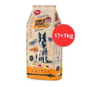 Akciós TÚLTÖLTÖTT alicePROFESSIONAL Adult CROQUETTES PorkPotato száraztáp felnőtt kutyák részére (sertésburgonya, 17+1kg)