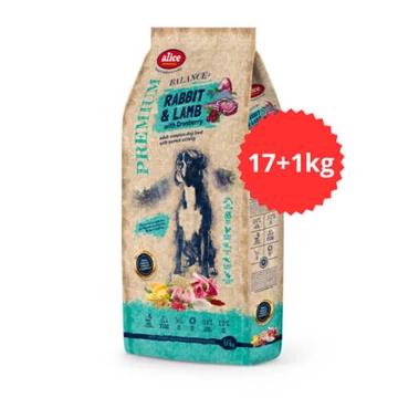 Akciós TÚLTÖLTÖTT alicePROFESSIONAL Adult Balance+ RabbitLamb with Cranberry száraztáp felnőtt kutyák részére (nyúlbárányvörösáfonya, 17+1kg)