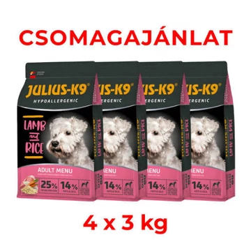 CSOMAGAJÁNLAT: JULIUS-K9 ADULT HYPOALLERGENIC LambRice (bárányrizs) SMALL 4 x 3kg