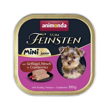 Animonda Vom Feinsten Junior Mini Gefl, Hirsch+Cranb  (szarvashússal+szárnyassal) alutálkás - kölyök kutyák részére (100g)