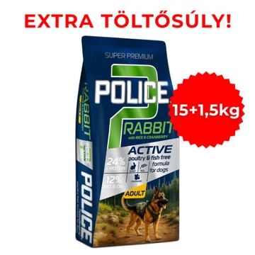POLICE ADULT Hypoallergenic Rabbit with RiceCranberry (nyúl, rizs, vörösáfonya) - TÚLTÖLTÖTT KISZERELÉS! (15 + 1,5 kg)