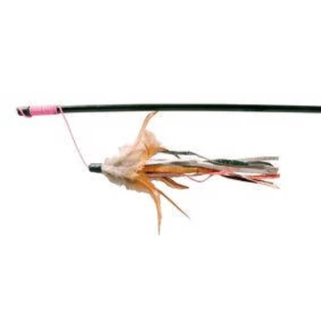Trixie Playing Rod Leather Straps and Feathers - játék macskapeca (bőrpánt,toll) macskák részére (50cm)