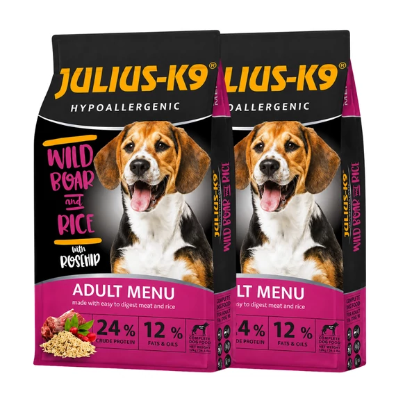 2 x JULIUS-K9 12kg ADULT HYPOALLERGENIC Wild Boar&Rice (vaddisznó&rizs) száraztáp