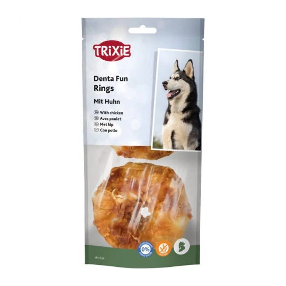Trixie Denta Fun Chicken Chewing Rings - jutalomfalat (csirke,marhabőr) Ø10cm (110g)