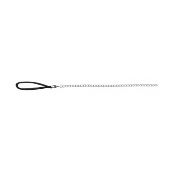 Trixie Chain - lánc póráz,bőr markolattal - fekete (100cm/3mm)