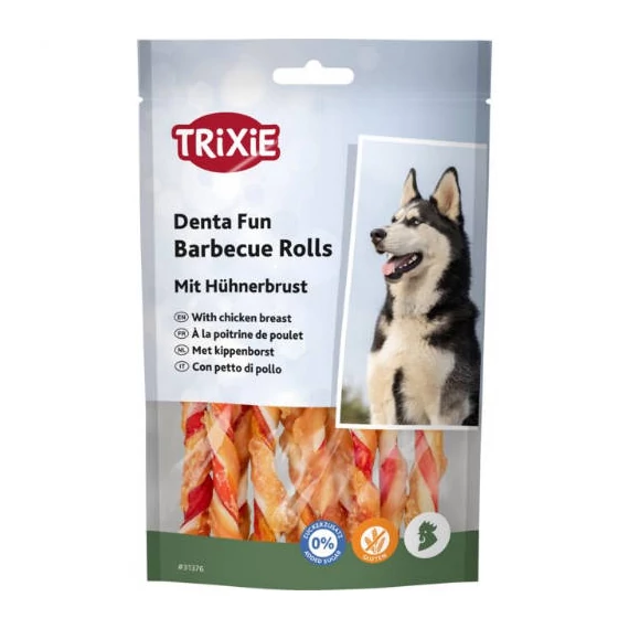 Trixie Denta Fun Barbecue Chicken Chewing Rolls - jutalomfalat (csirke, barbecue,marhabőr) 12cm (10db/80g)
