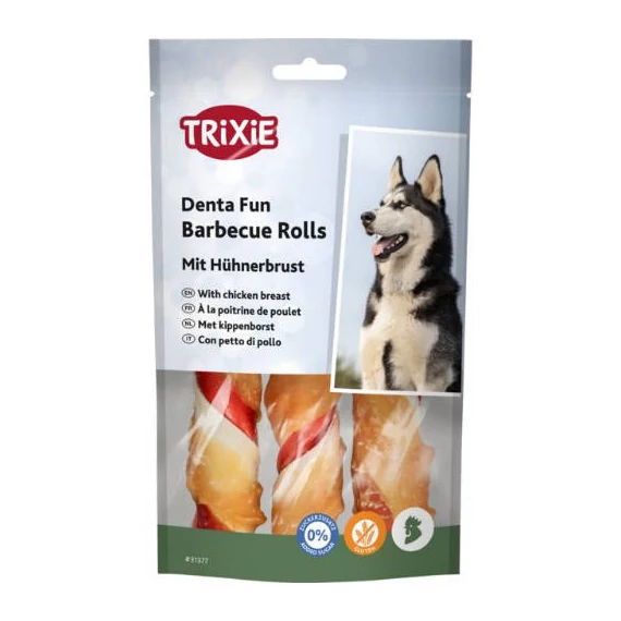 Trixie Denta Fun Barbecue Chicken Chewing Rolls - jutalomfalat (csirke, barbecue,marhabőr) 12cm (3db/105g)