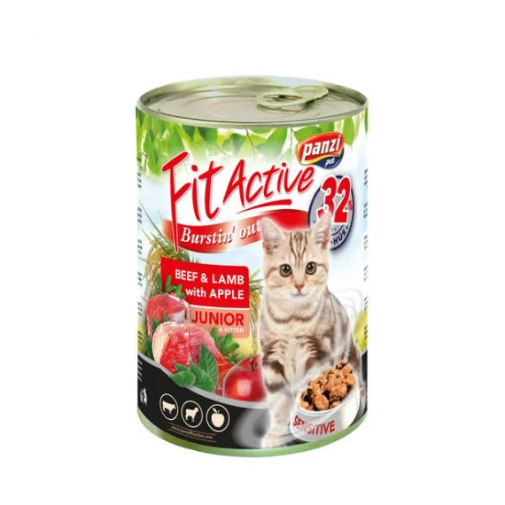 FitActive Junior konzerv kölyök macskák részére (marha, bárány, alma) - 415 g