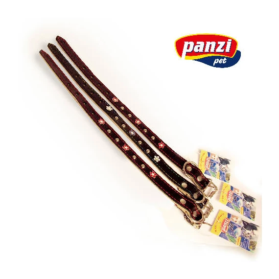 Nyakörv (bőr, gyantásvirággal) kutyák részére (több féle színben) 20mm/45cm (46g)