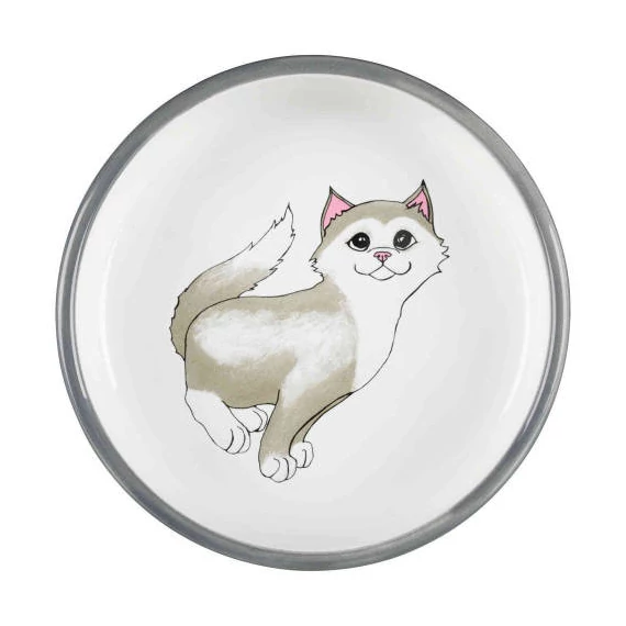 Trixie Ceramic Bowl - kerámia tál (fehér, mintás) macskák részére (0,3l /Ø15cm)