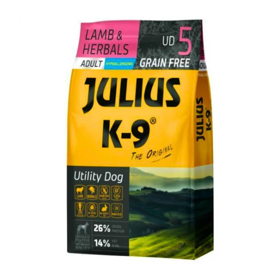 JULIUS K-9 UD5 Adult Utility Dog Hypoallergenic LambHerbals (báránygyógynövény) - Gabonamentes száraztáp, felnőtt kutyák részére 10kg