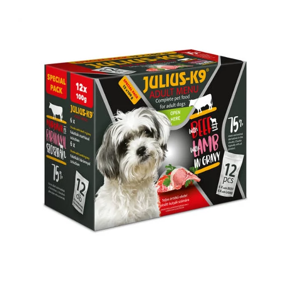 JULIUS-K9 Adult Menu Beef  Lamb (marha,bárány) - Nedves eledel válogatás kutyák részére (12x100g)