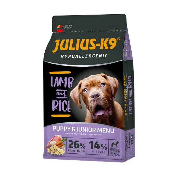 JULIUS-K9 PUPPYJUNIOR HYPOALLERGENIC LambRice (bárányrizs) - Kölyök kutyák részére 12kg