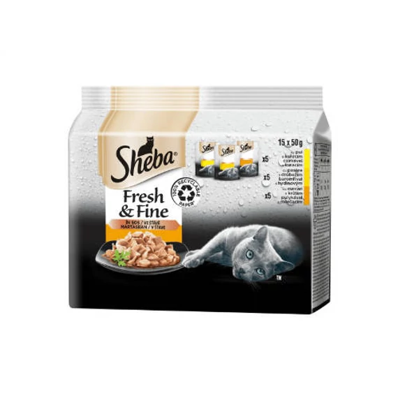 Sheba Fresh  Fine Adult - Alutasakos mártásban (Baromfi) felnőtt macskák részére (15x50g)