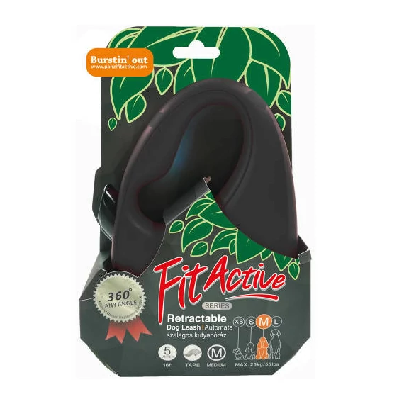 FitActive Retractable Dog Leash - automata szalagos póráz (fekete) kutyák részére (L) 5 méter