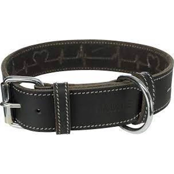 Trixie Greased Leather Collar - bőr nyakörv (fekete,szívritmus mintával) kutyák részére (L-XL) 55-65cm/40mm