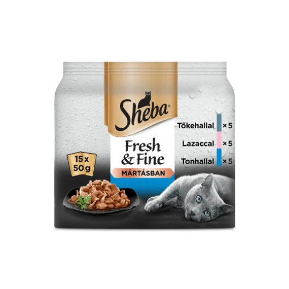 Sheba Adult FreshFine in Gravy - alutasakos (tőkehal,lazac, tonhal, mártásban) macskák részére (15x50g)