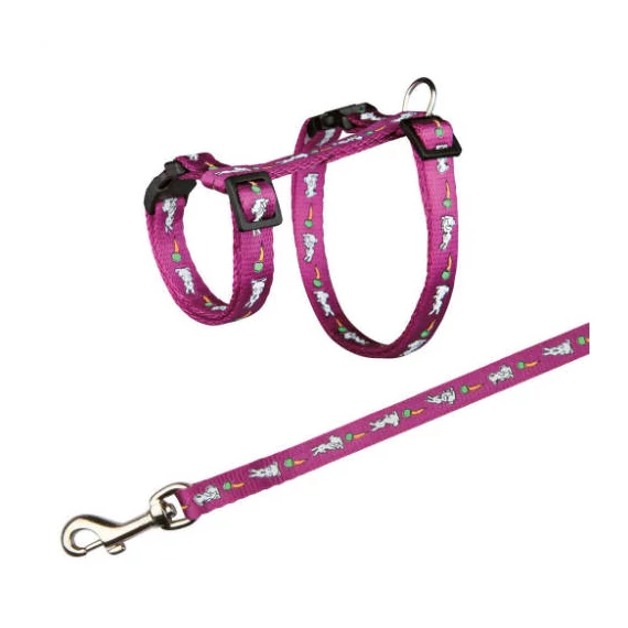 Trixie hám és póráz szett - gyorscsattal (nyuszi mintás,vegyes színek) nyulak részére (25-44cm/10mm)