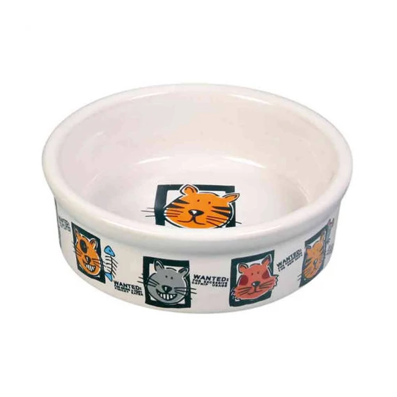 Trixie Ceramic Bowl - kerámia tál (fehér, mintás) macskák részére (0,2l /Ø12cm)