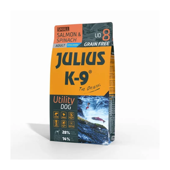 JULIUS K-9 UD8S Adult Utility Dog Hypoallergenic SalmonSpinach (lazacspenót) 10kg - Gabonamentes száraztáp, felnőtt kutyák részére (SMALL)