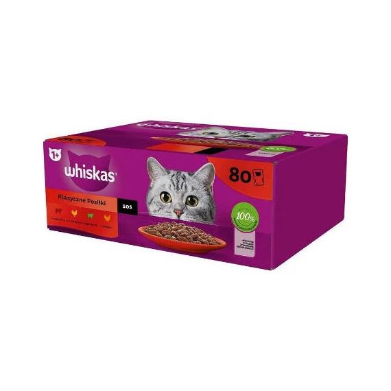 Whiskas Classic Meals 1+ - Nedves eledel (marha-,csirke-,bárány-, baromfi-, szószban) (80X85G)