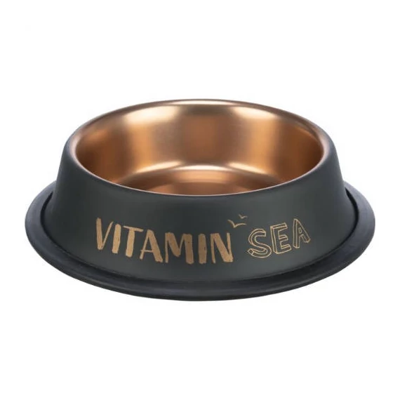 KT26.Trixie BE NORDIC Ceramic Bowl - gumi/acél tál (fekete/bronz) kutyák részére (0,9l /Ø23cm)