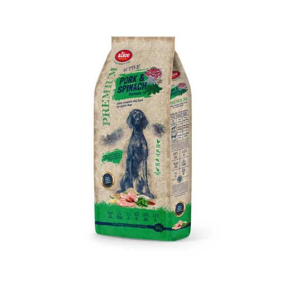 alicePROFESSIONAL Adult ACTIVE PorkSpinach száraztáp felnőtt kutyák részére (sertésspenót, 17kg)