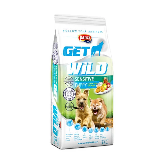 Panzi GetWild Puppy Sensitive Lamb (Bárány) - Száraztáp kölyökkutyák számára (csirke- és búzamentes, 15kg)