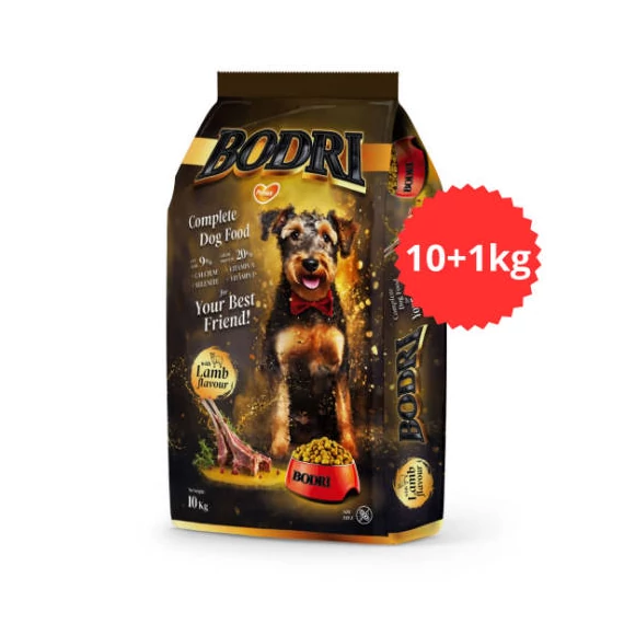 Akciós Túltöltött Bodri Adult (bárány) - Száraztáp felnőtt kutyák részére (10+1kg)