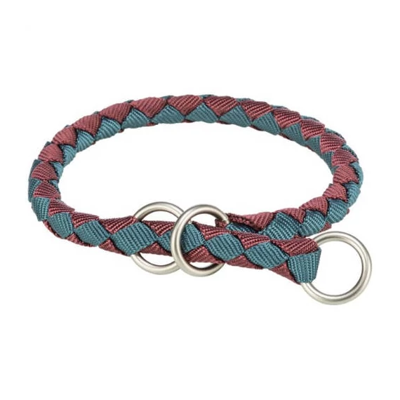 KT25.Trixie Cavo Stop-the-pull Collar - fonott nyakörv (sangria málna/petrolkék) kutyák részére (L-XL) 52-60/Ø18mm