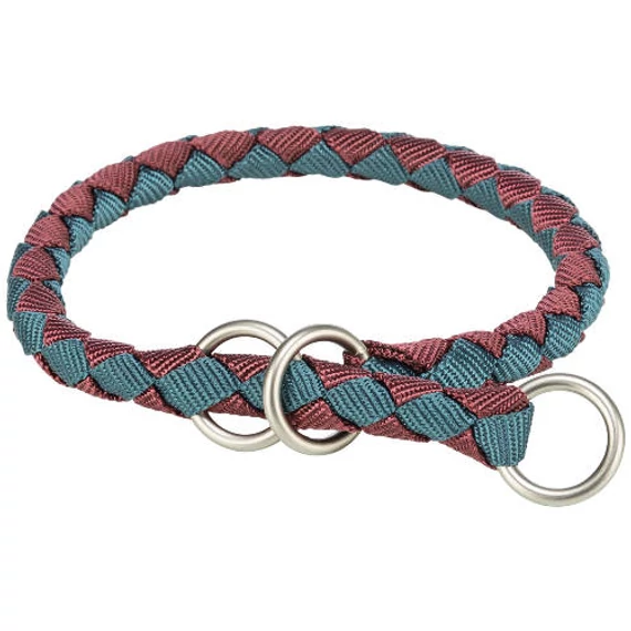 KT25.Trixie Cavo Stop-the-pull Collar - fonott nyakörv (sangria málna/petrolkék) kutyák részére (S) 30-36/Ø12mm