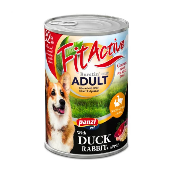 FitActive konzerv Adult - nedveseledel (kacsa, nyúl, alma) felnőtt kutyák részére (415g)