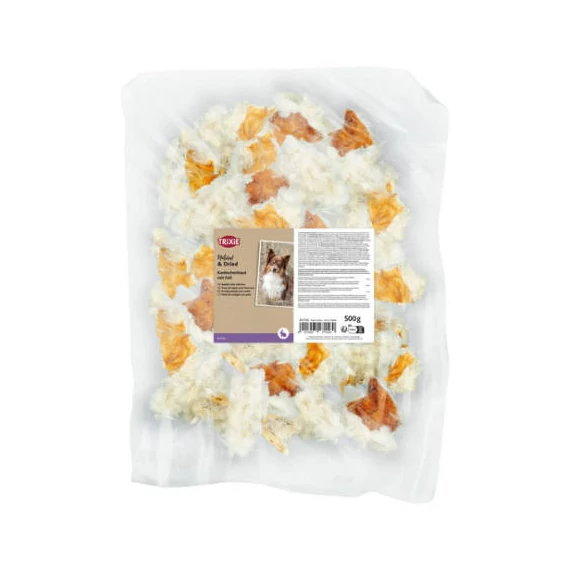 TRIXIE szárított szőrös nyúlbőr darabok - kutyák részére (500g)