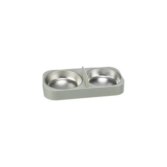 KT26.trixie Double bowl, plastic/stainless steel - műanyag fehér tál etetőautomatához, 5l/32x5x16cm