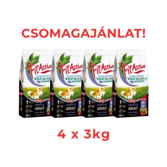 CSOMAGAJÁNLAT: FitActive PURE Hypoallergenic WILD BOARROSEHIP (vaddisznó,csipkebogyó) - 4 x 3kg