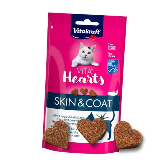 Vitakraft Vita Szívek-Skincoat, lazacos jutalom falat cicáknak 40g