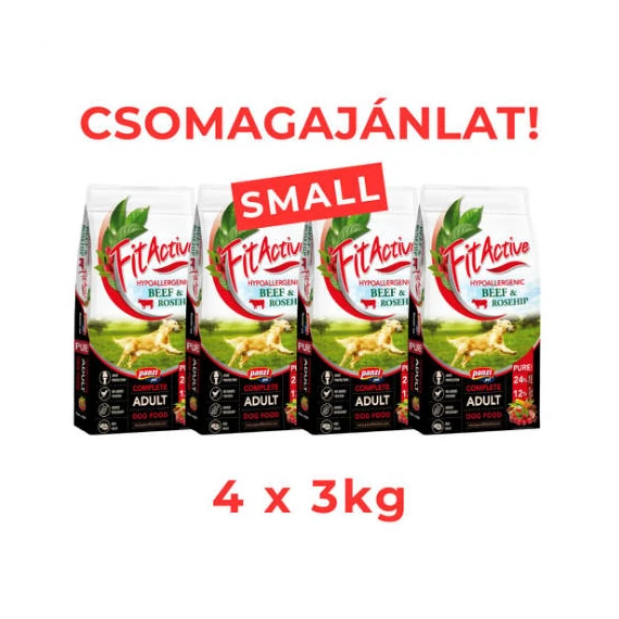 CSOMAGAJÁNLAT: FitActive PURE Hypoallergenic BEEFROSEHIP (marha,csipkebogyó) - 4 x 3kg - SMALL