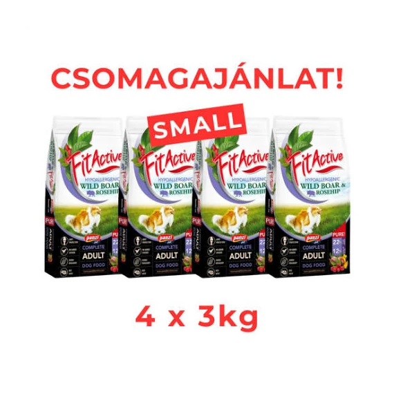 CSOMAGAJÁNLAT: FitActive PURE Hypoallergenic WILD BOARROSEHIP (vaddisznó,csipkebogyó) - 4 x 3kg - SMALL