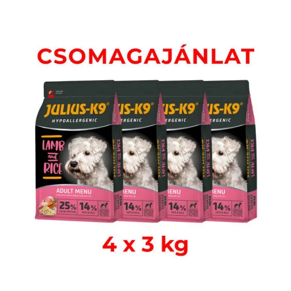CSOMAGAJÁNLAT: JULIUS-K9 ADULT HYPOALLERGENIC LambRice (bárányrizs) SMALL 4 x 3kg