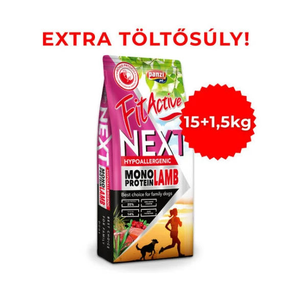 FitActiveNEXT Hypoallergenic MONO LAMB with cranberry (Bárány-vörösáfonya) - TÚLTÖLTÖTT KISZERELÉS! (15 kg+1,5 kg)