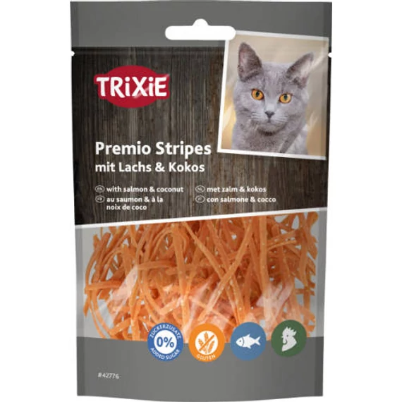 Trixie Premio Stripes with Salmon  Coconut - jutalomfalat (lazaccal és kókuszdióval) macskák részére (50g)