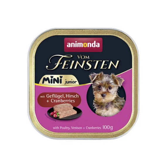 Animonda Vom Feinsten Junior Mini Gefl, Hirsch+Cranb  (szarvashússal+szárnyassal) alutálkás - kölyök kutyák részére (100g)